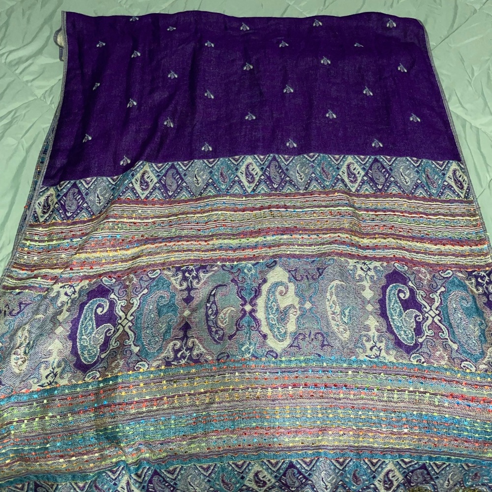 Beautiful Paisley fashion tassel scarf purple with designs warm winter accessory